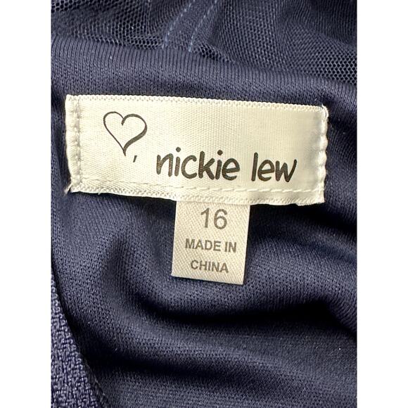 Nickie Lew Skater Dress Sleeveless Illusion Mesh Neckline Solid Navy Blue 16 NWT - Picture 8 of 10